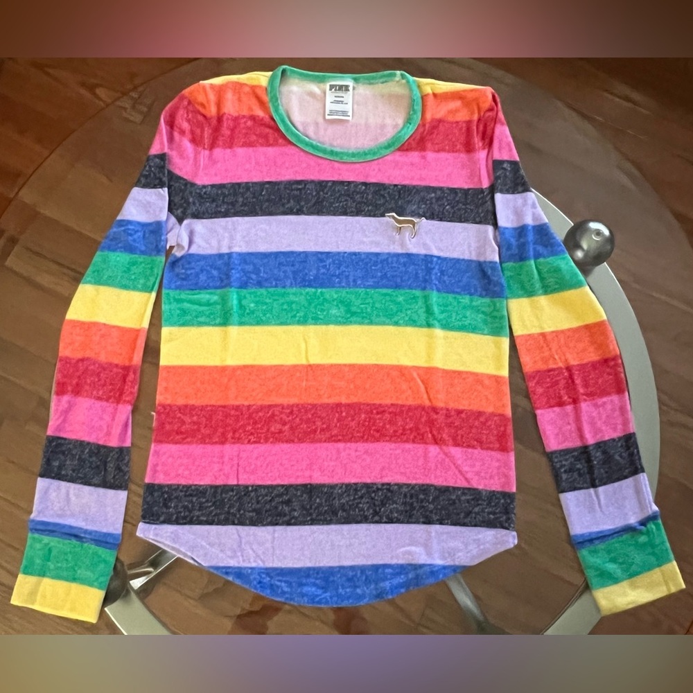 PINK Victoria's Secret Rainbow Striped Long Sleeve Tee - Multicolor Stripes